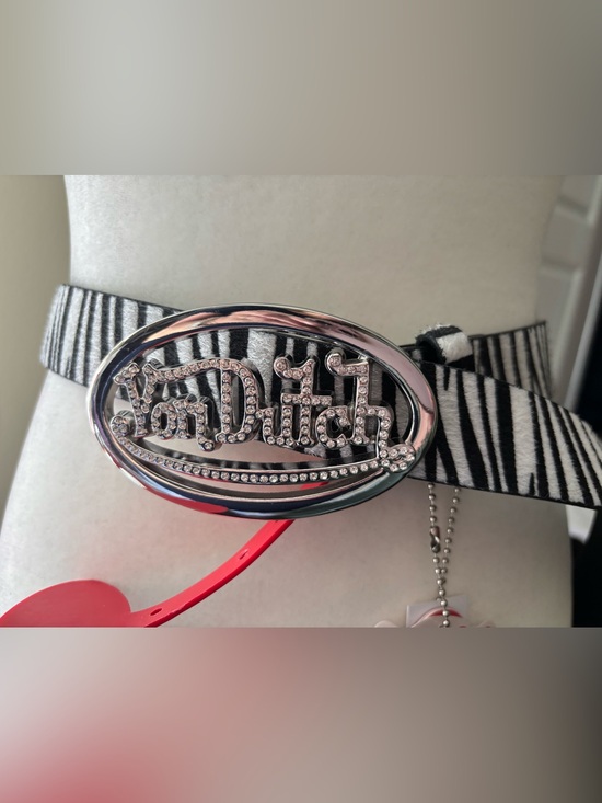 Von Dutch Accessories - Von Dutch Black and White Zebra Belt with Rhinestone Logo Buckle